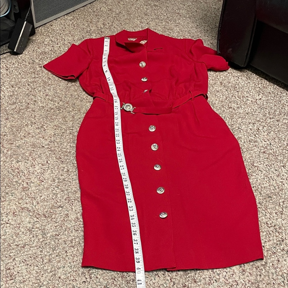 Vintage 90s cut out lion head Button-Down belted Dress- Versace vibes - Picture 10 of 13